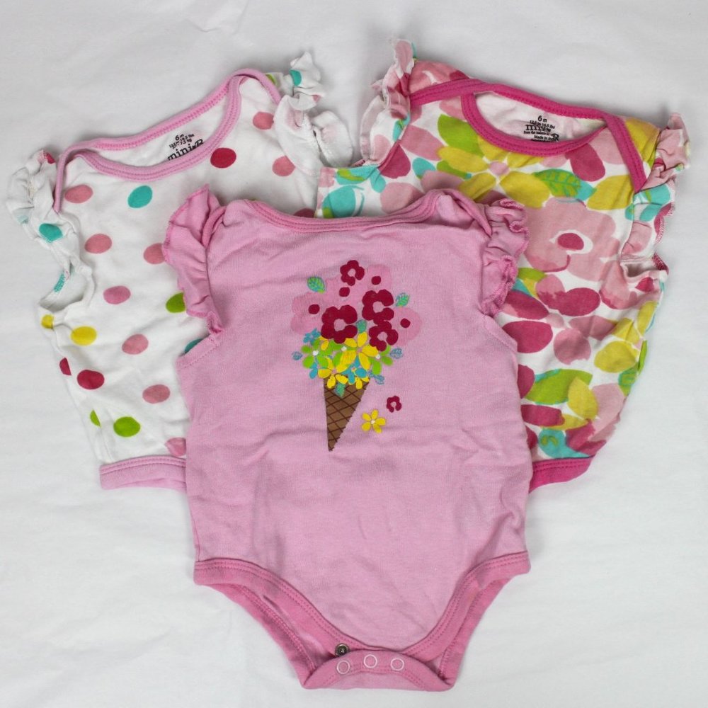 Mini-B Set Of 3 Short Sleeve Floral Pink Bodysuits 6 Months